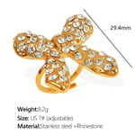 Gold color / One size / 1 Pair Simple Series Retro Bow Knot Stainless Steel  Gold Color Rhinestone Women's Adjustable Rings Picture5